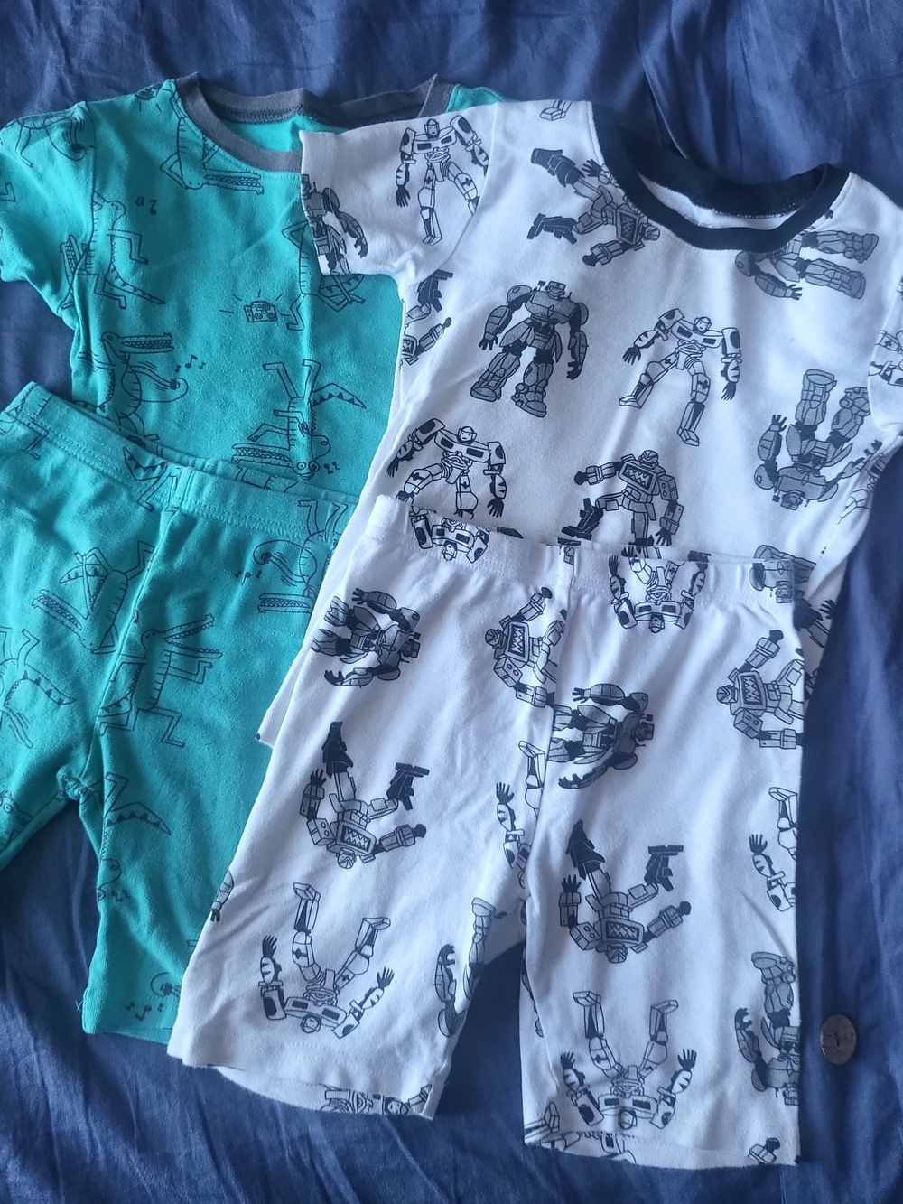 Carter's Robot & Dino Short Pajama Sets in White & Teal